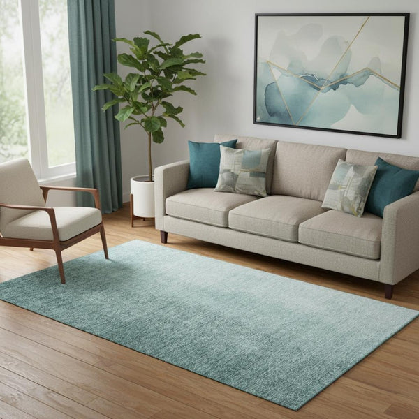 HomeRoots 5' X 8' Teal Ombre Area Rug - Modern, Washable, Stain-Resistant with UV Protection for Every Space 666610