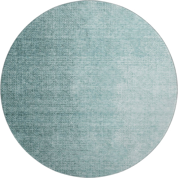 HomeRoots 8' Stylish Teal to Ivory Ombre Round Rug - Washable, UV-Protected, Family-Friendly Design for Any Room 666611