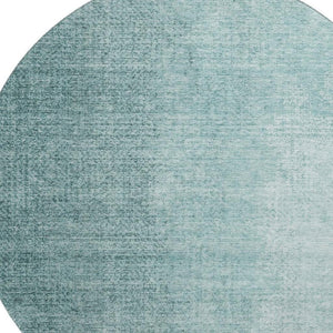 HomeRoots 8' Stylish Teal to Ivory Ombre Round Rug - Washable, UV-Protected, Family-Friendly Design for Any Room 666611