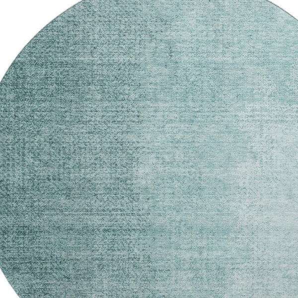 HomeRoots 8' Stylish Teal to Ivory Ombre Round Rug - Washable, UV-Protected, Family-Friendly Design for Any Room 666611