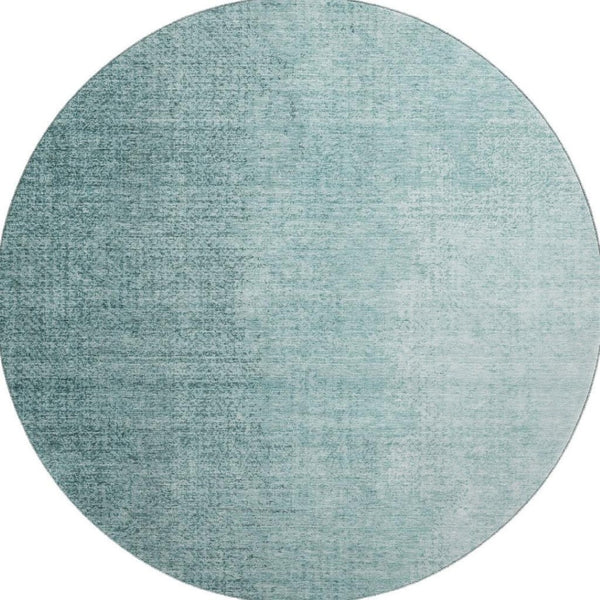 HomeRoots 8' Stylish Teal to Ivory Ombre Round Rug - Washable, UV-Protected, Family-Friendly Design for Any Room 666611