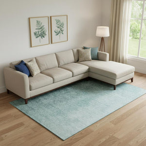 HomeRoots 8' X 10' Teal Ombre Area Rug - Washable, UV-Protected, Stylish, Durable for Family Rooms & Patios 666612