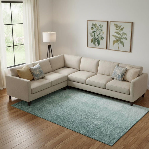 HomeRoots 10' Teal and Ivory Ombre Area Rug - Washable, UV-Protected, Durable Design for High-Traffic Rooms 666614