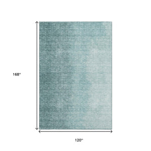 HomeRoots 10' Teal and Ivory Ombre Area Rug - Washable, UV-Protected, Durable Design for High-Traffic Rooms 666614