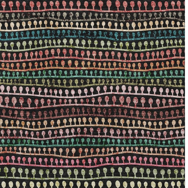HomeRoots 5' Stylish Striped Washable Area Rug in Black, Green & Red - UV Protected for Indoor/Outdoor Use 666616
