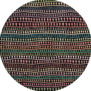 HomeRoots 8' Washable Round Area Rug - Black, Green & Red Striped Design with UV Protection for High Traffic Areas 666617