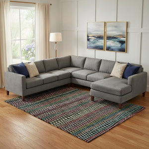 HomeRoots 9' X 12' Striped Area Rug in Black, Green, Red - Washable, UV Protected & Stain Resistant Design! 666619