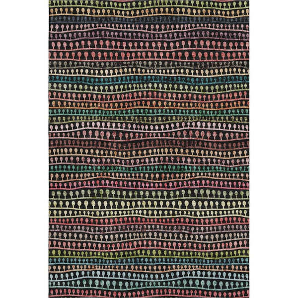 HomeRoots 9' X 12' Striped Area Rug in Black, Green, Red - Washable, UV Protected & Stain Resistant Design! 666619