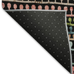 HomeRoots 9' X 12' Striped Area Rug in Black, Green, Red - Washable, UV Protected & Stain Resistant Design! 666619