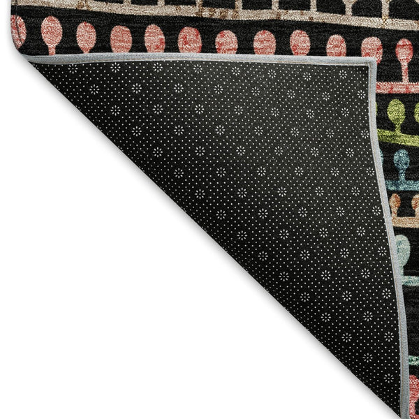 HomeRoots 9' X 12' Striped Area Rug in Black, Green, Red - Washable, UV Protected & Stain Resistant Design! 666619