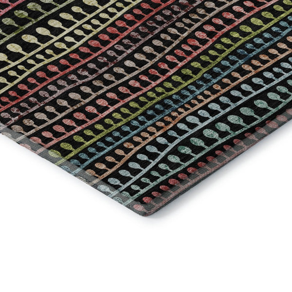 HomeRoots 9' X 12' Striped Area Rug in Black, Green, Red - Washable, UV Protected & Stain Resistant Design! 666619