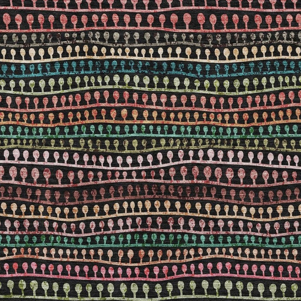 HomeRoots 9' X 12' Striped Area Rug in Black, Green, Red - Washable, UV Protected & Stain Resistant Design! 666619