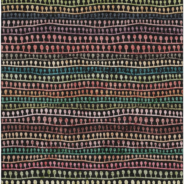 HomeRoots 9' X 12' Striped Area Rug in Black, Green, Red - Washable, UV Protected & Stain Resistant Design! 666619