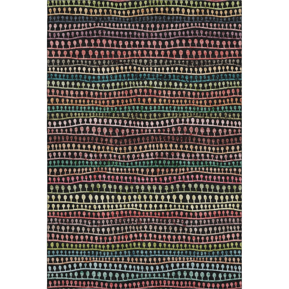HomeRoots 10' Black Green and Red Striped Washable Area Rug – Durable, UV-Protected, Ideal for High-Traffic Spaces 666620