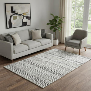 HomeRoots 5' X 8' Elegant Ivory Brown Gray Striped Area Rug - Washable, UV-Protected & Stain-Resistant Design 666622