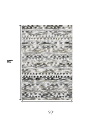 HomeRoots 5' X 8' Elegant Ivory Brown Gray Striped Area Rug - Washable, UV-Protected & Stain-Resistant Design 666622