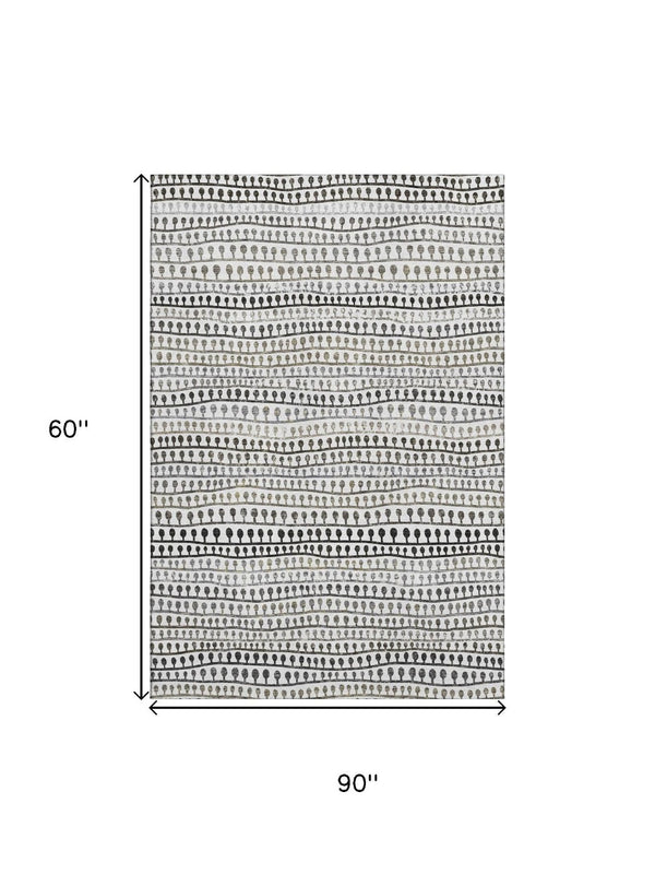 HomeRoots 5' X 8' Elegant Ivory Brown Gray Striped Area Rug - Washable, UV-Protected & Stain-Resistant Design 666622