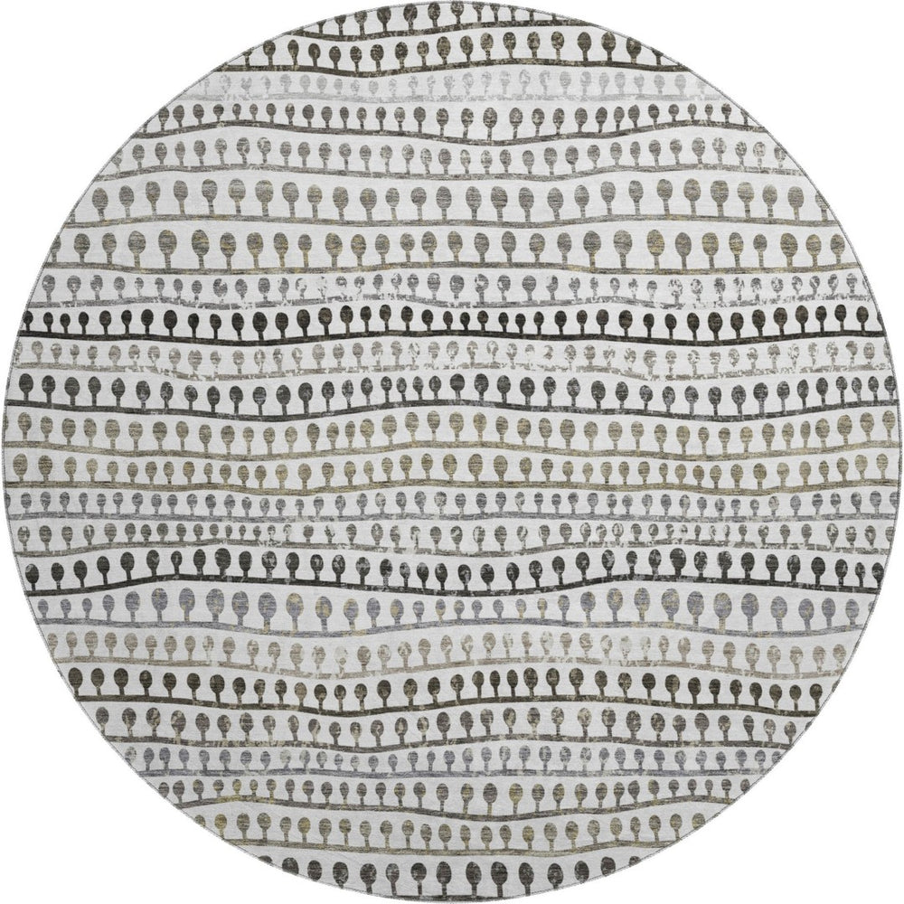 HomeRoots 8' Washable Round Rug in Ivory, Brown & Gray Stripes - Durable, UV-Protected, Stain-Resistant Design 666623