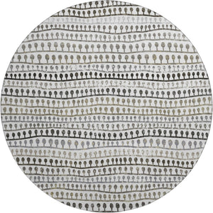 HomeRoots 8' Washable Round Rug in Ivory, Brown & Gray Stripes - Durable, UV-Protected, Stain-Resistant Design 666623