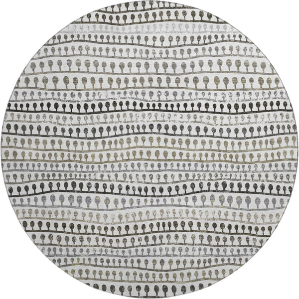 HomeRoots 8' Washable Round Rug in Ivory, Brown & Gray Stripes - Durable, UV-Protected, Stain-Resistant Design 666623