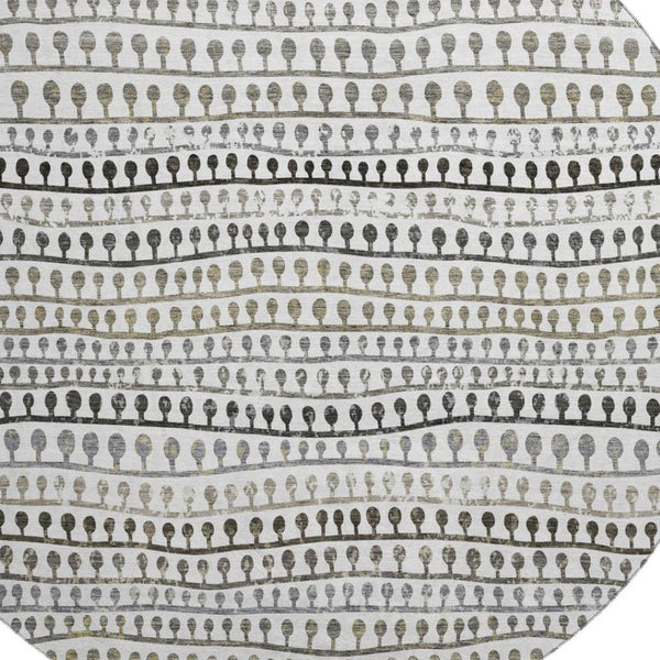 HomeRoots 8' Washable Round Rug in Ivory, Brown & Gray Stripes - Durable, UV-Protected, Stain-Resistant Design 666623