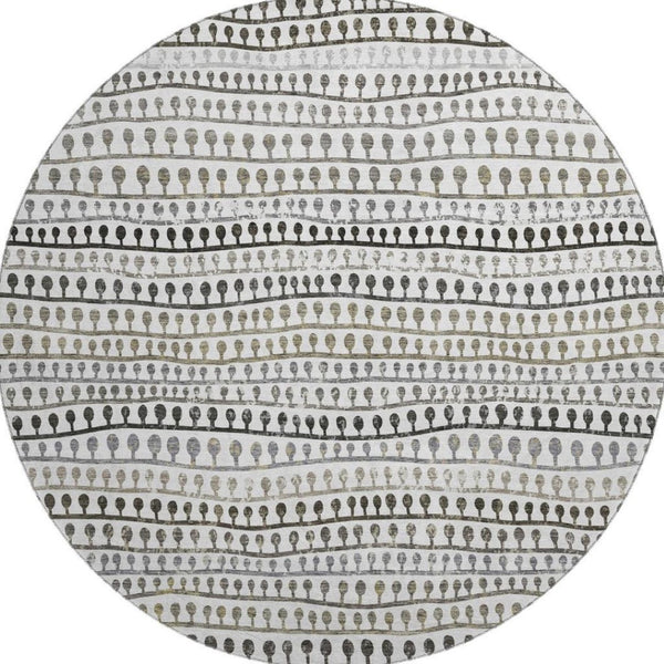 HomeRoots 8' Washable Round Rug in Ivory, Brown & Gray Stripes - Durable, UV-Protected, Stain-Resistant Design 666623