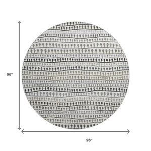 HomeRoots 8' Washable Round Rug in Ivory, Brown & Gray Stripes - Durable, UV-Protected, Stain-Resistant Design 666623