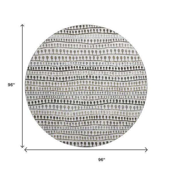 HomeRoots 8' Washable Round Rug in Ivory, Brown & Gray Stripes - Durable, UV-Protected, Stain-Resistant Design 666623