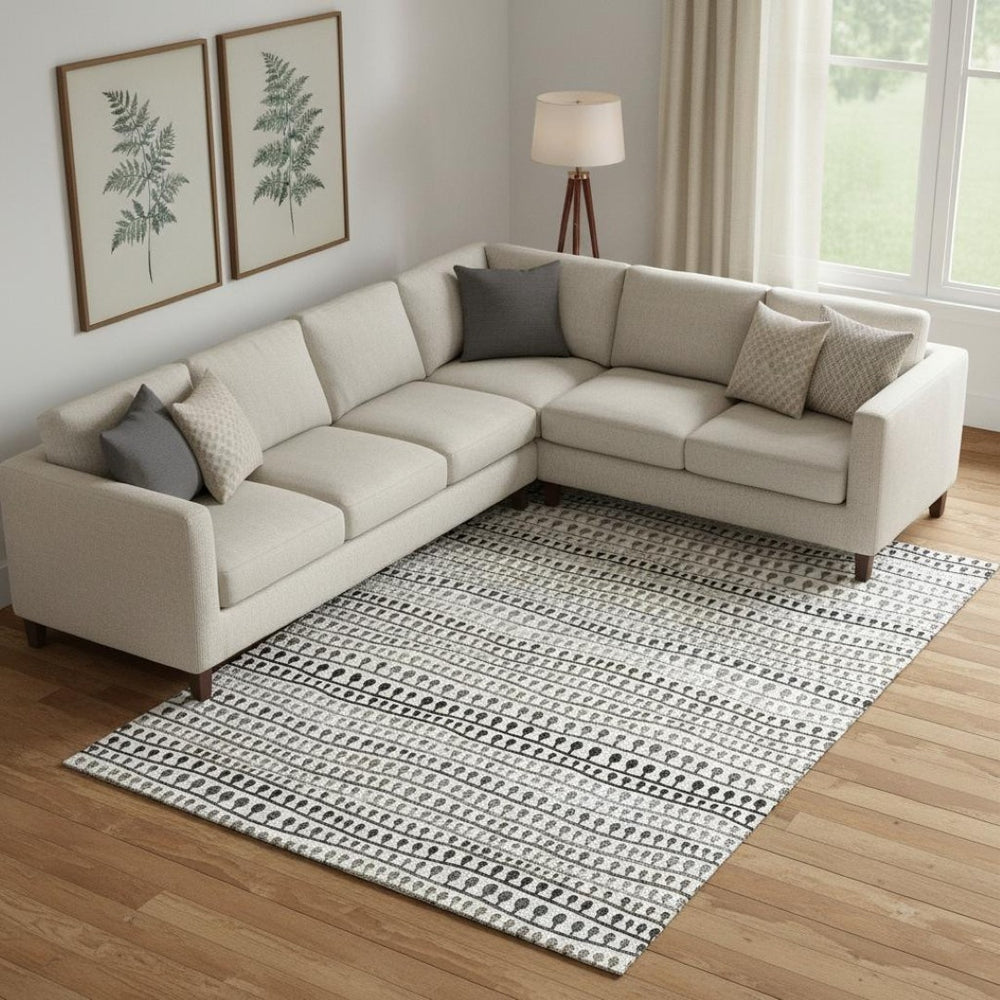 HomeRoots 8' X 10' Striped Ivory Brown Gray Washable Area Rug with UV Protection for Family Spaces & Durability 666624