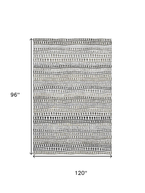 HomeRoots 8' X 10' Striped Ivory Brown Gray Washable Area Rug with UV Protection for Family Spaces & Durability 666624