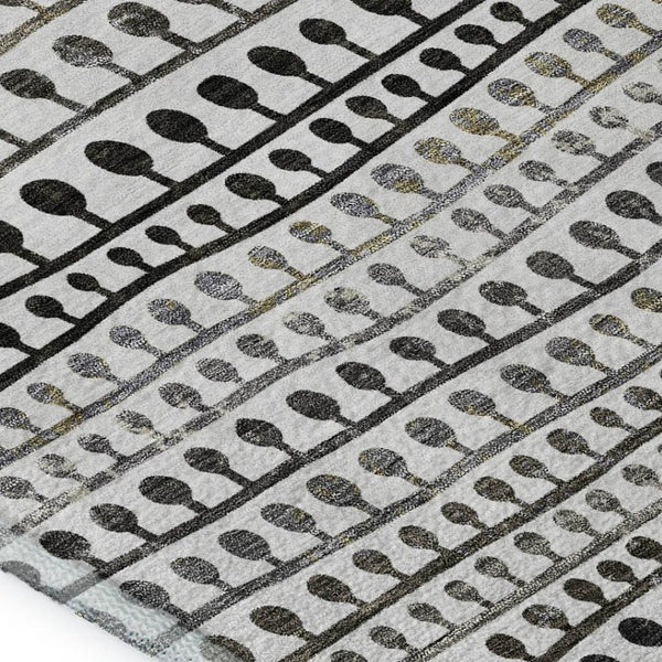 HomeRoots 8' X 10' Striped Ivory Brown Gray Washable Area Rug with UV Protection for Family Spaces & Durability 666624