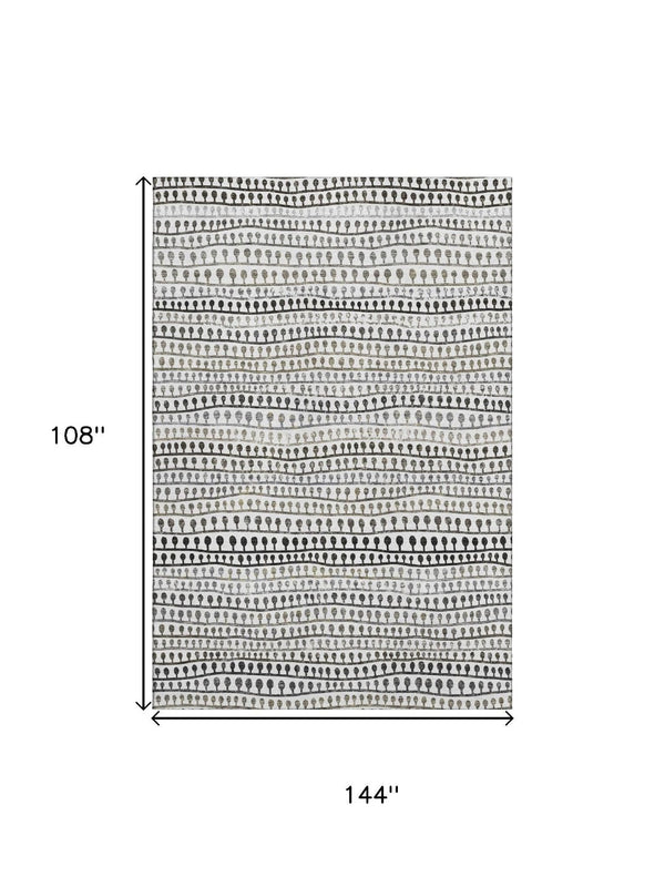HomeRoots 9' X 12' Striped Area Rug in Ivory, Brown & Gray – Durable, Washable with UV Protection for Homes! 666625