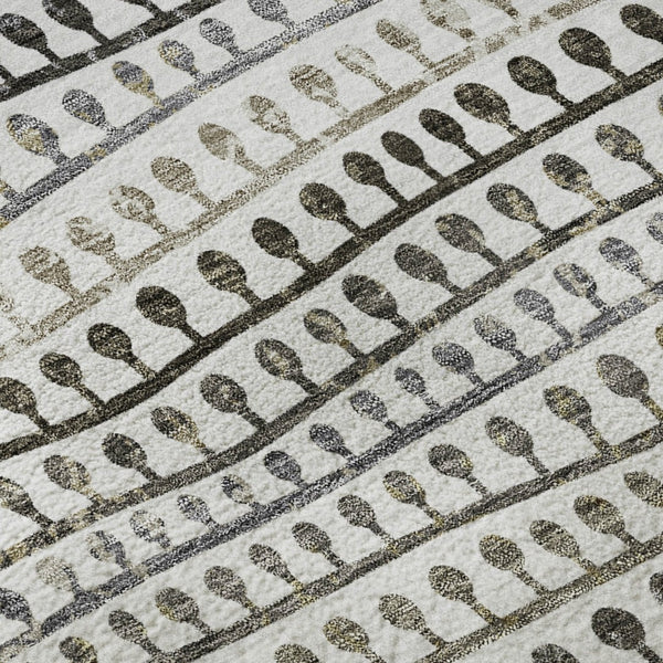 HomeRoots 9' X 12' Striped Area Rug in Ivory, Brown & Gray – Durable, Washable with UV Protection for Homes! 666625