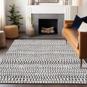 HomeRoots 9' X 12' Striped Area Rug in Ivory, Brown & Gray – Durable, Washable with UV Protection for Homes! 666625