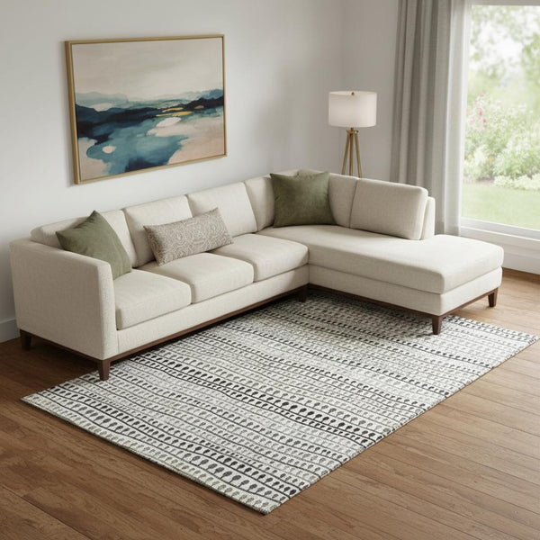 HomeRoots 10' Striped Ivory, Brown & Gray Washable Area Rug - Durable, Stain-Resistant, UV-Protected Design 666626