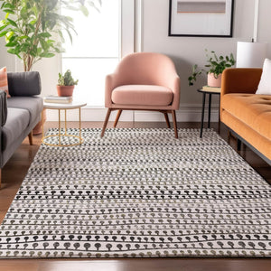 HomeRoots 10' Striped Ivory, Brown & Gray Washable Area Rug - Durable, Stain-Resistant, UV-Protected Design 666626