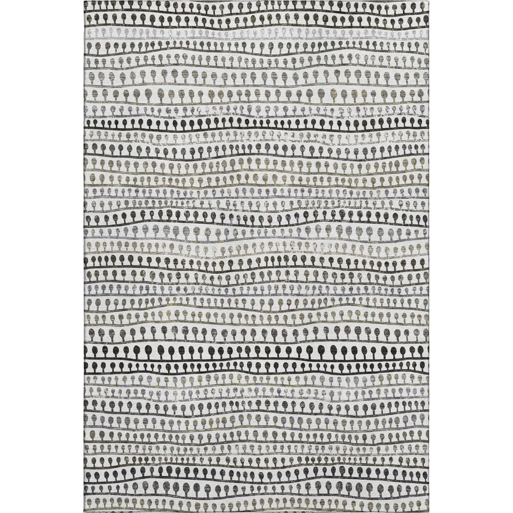 HomeRoots 10' Striped Ivory, Brown & Gray Washable Area Rug - Durable, Stain-Resistant, UV-Protected Design 666626