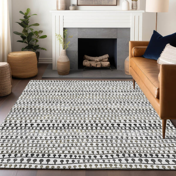 HomeRoots 10' Striped Ivory, Brown & Gray Washable Area Rug - Durable, Stain-Resistant, UV-Protected Design 666626