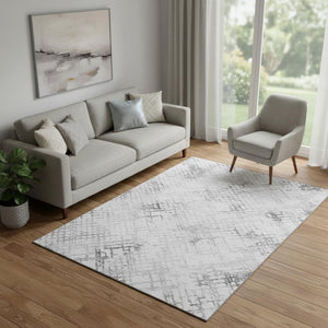 HomeRoots 5' X 8' Gray And Silver Abstract Geometric Area Rug - Washable, UV-Protected, Modern Elegance! 666640