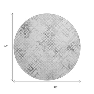 HomeRoots 8' Gray and Silver Geometric Round Rug - Washable, UV Protected, Stain Resistant for Modern Spaces 666641