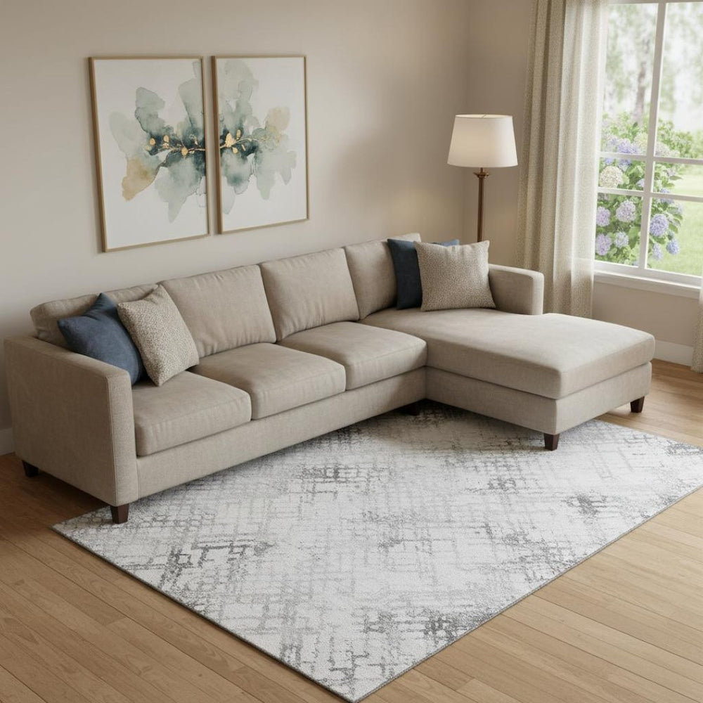 HomeRoots 8' X 10' Gray & Silver Abstract Geometric Area Rug - Washable, Stain Resistant, UV Protected Elegance 666642