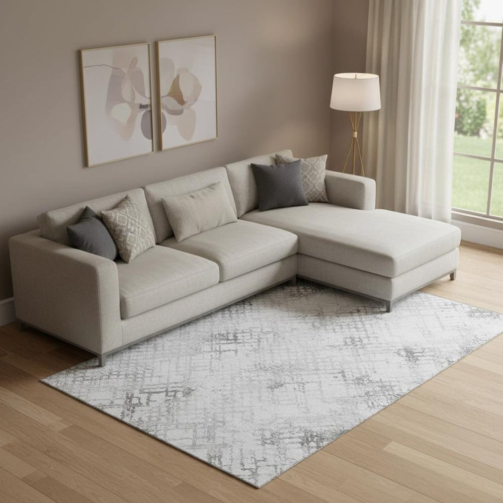 HomeRoots 10' X 14' Gray And Silver Abstract Geometric Area Rug – Washable, UV Protected, Durable & Stylish 666644