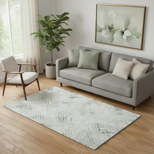 HomeRoots 5' X 8' Green and Ivory Washable Area Rug - Stylish Geometric Design with UV Protection & Stain Resistance 666646