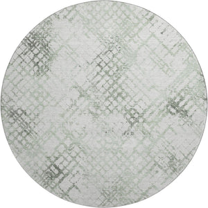 HomeRoots 8' Green and Ivory Abstract Geometric Round Rug - Washable, UV-Protected, and Perfect for Any Space 666647