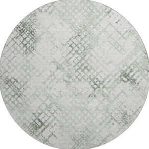 HomeRoots 8' Green and Ivory Abstract Geometric Round Rug - Washable, UV-Protected, and Perfect for Any Space 666647