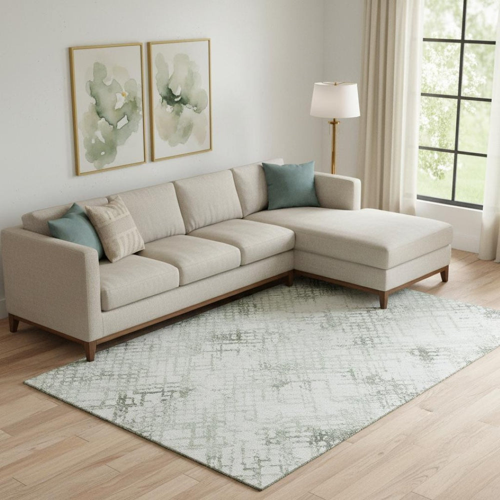 HomeRoots 8' X 10' Green and Ivory Washable Area Rug - Stylish Geometric Design with UV Protection for Homes 666648