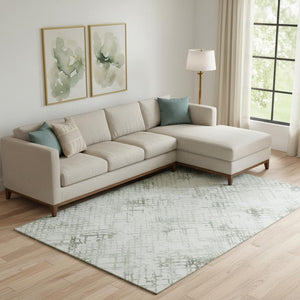 HomeRoots 8' X 10' Green and Ivory Washable Area Rug - Stylish Geometric Design with UV Protection for Homes 666648