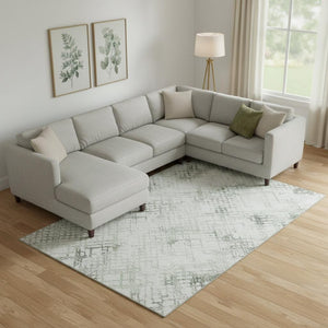 HomeRoots 9' X 12' Stylish Green and Ivory Abstract Area Rug - Washable, UV Protected, and Perfect for Families! 666649