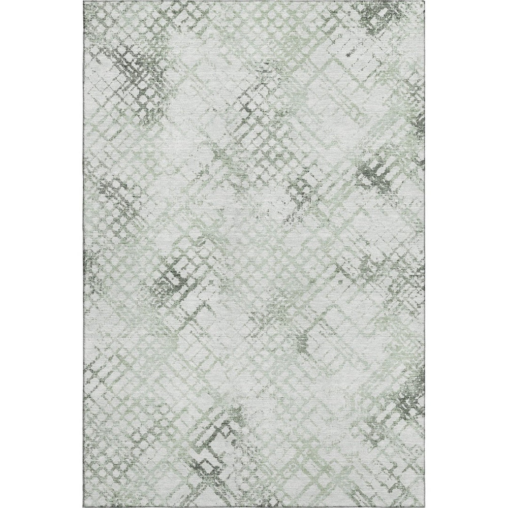 HomeRoots 9' X 12' Stylish Green and Ivory Abstract Area Rug - Washable, UV Protected, and Perfect for Families! 666649