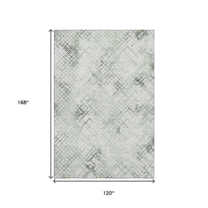 HomeRoots 10' Green and Ivory Abstract Geometric Washable Area Rug with UV Protection for High-Traffic Spaces 666650